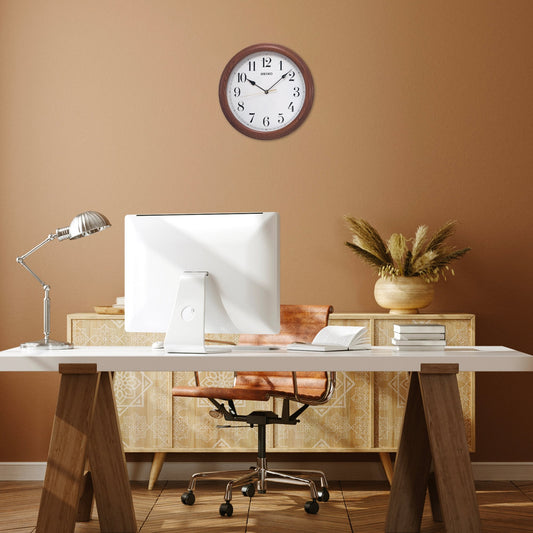 Wooden Oak Round Seiko Quartz Wall Clock 31cm QXA153B