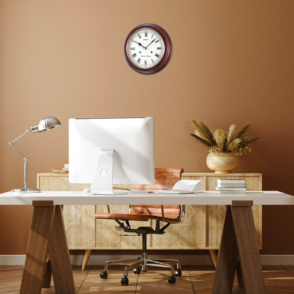 Dark Wood Westminster Chime Battery Wall Clock QXH202B