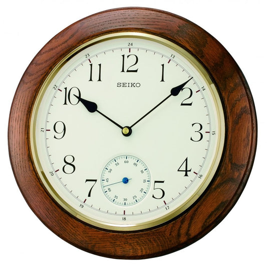Round Wooden Oak Finish Quartz Wall Clock 30cm  QXA432B